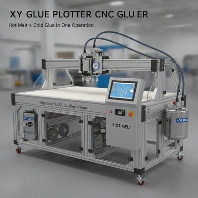 XY چسب تراکتور CNC چسب با ذوب گرم و چسب سرد در یک عملیات، قابل تنظیم 5L-20L حجم چسب و 1700x2500mm اندازه کاری